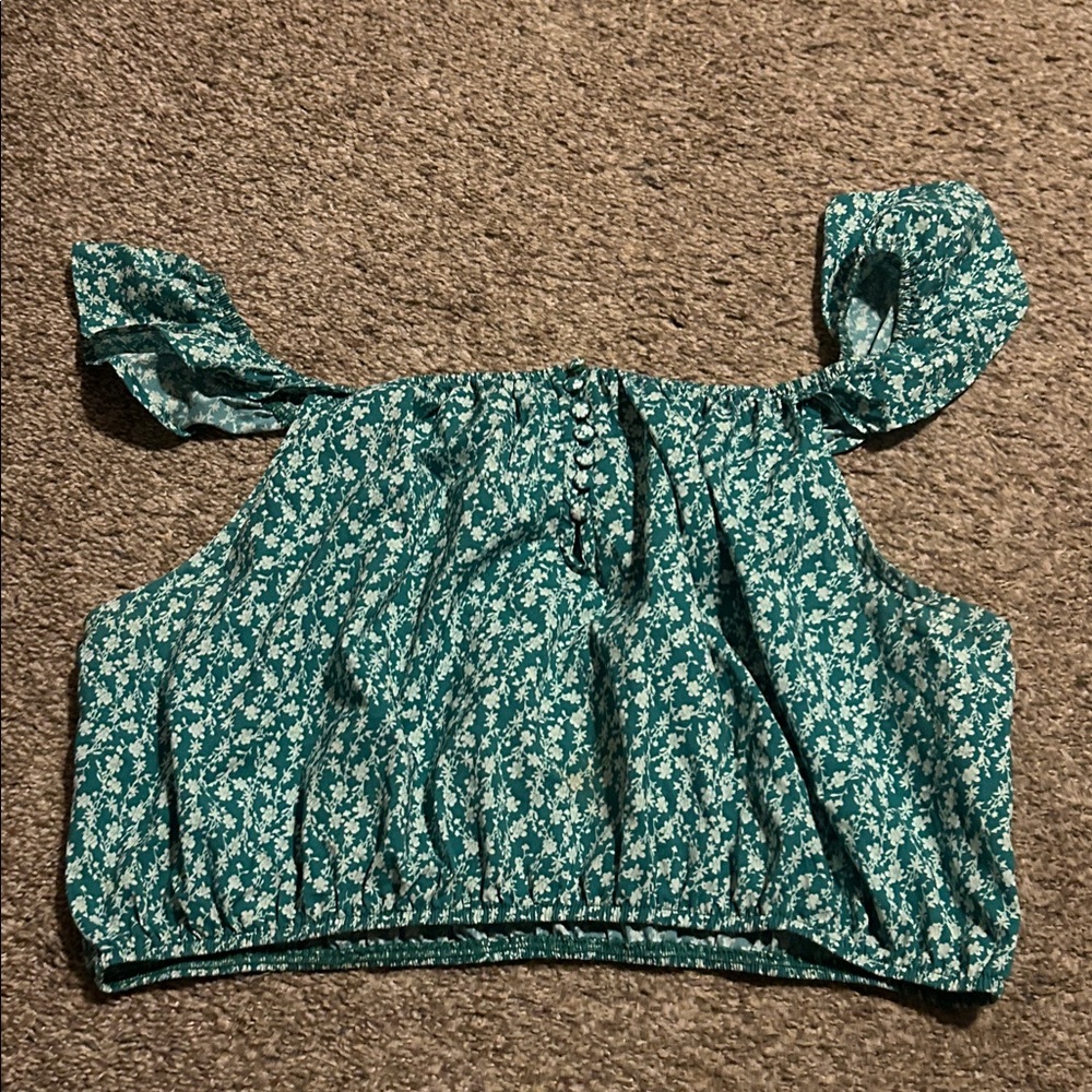 Pink Lily green Floral Crop Top